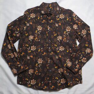 ALFANI mens SHIRT brown FLORAL gold YELLOW button-down CASUAL career SIZE L